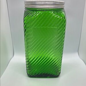 Vintage Forest Green Owens Illinois Ribbed Large Jar